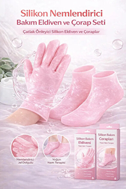 RoséSkinCare Silikon Nemlendirici El ve Ayak Bakım Seti – Spa Eldiveni & Çorabı ✨